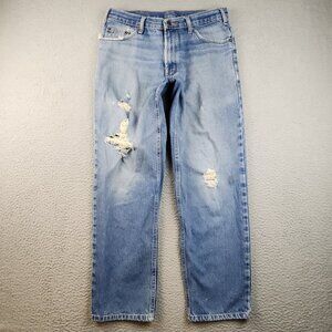 Mens 34x32 Straight Leg Natural Distressed Great Faded Ranch Wear Workwear Jeans